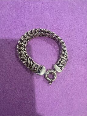 F#109-Sterling Silver Braided Link Toggle Bracelet - Silver